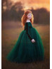 Long Sleeves Emerald Green Velvet Tulle Flower Girl Dress